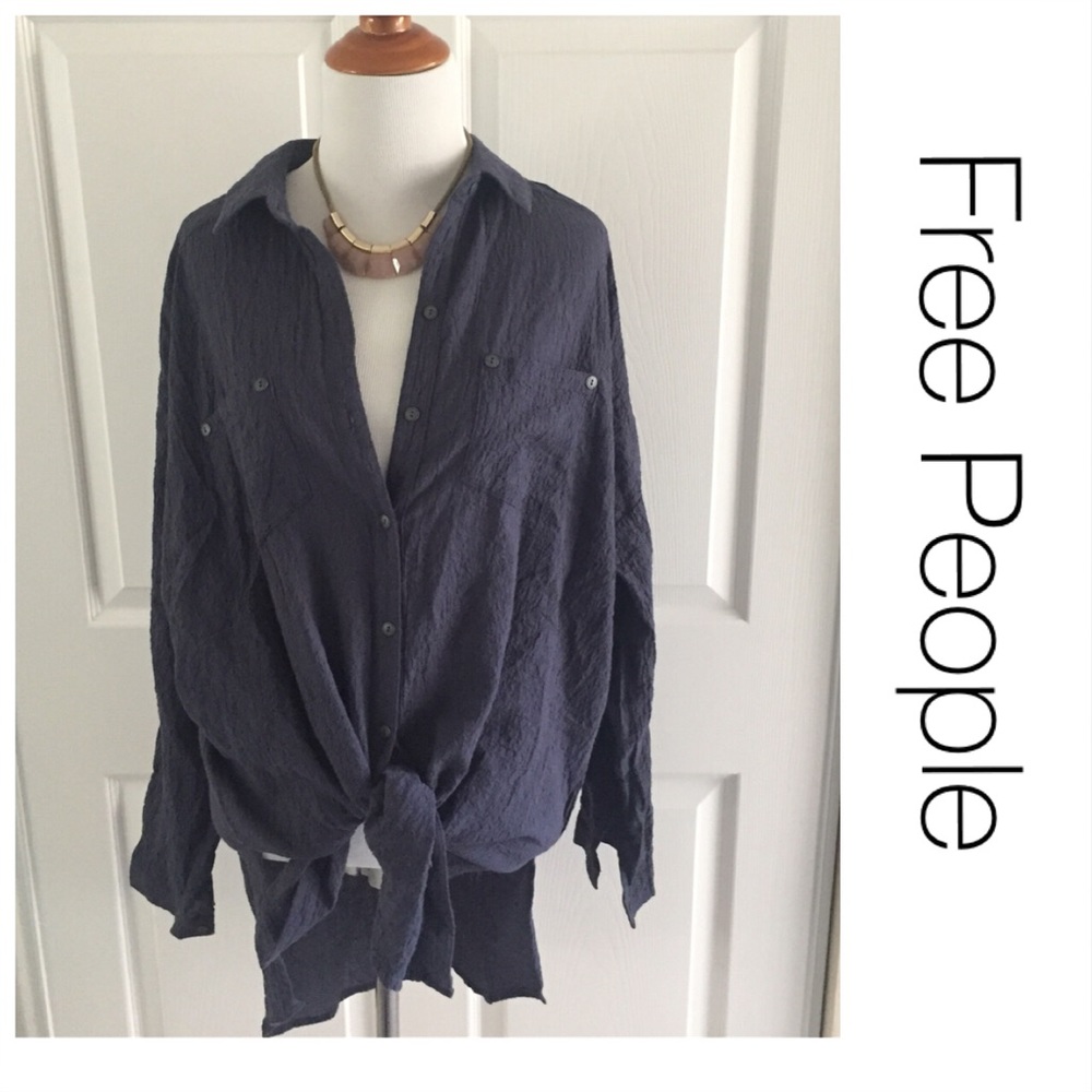 Free People Blue Button-down Hi-lo Shirt XS